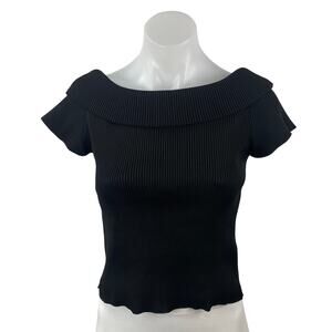 Urban Outfitters Black Ribbed Off the Shoulder Short Sleeve Crop T-shirt Top M